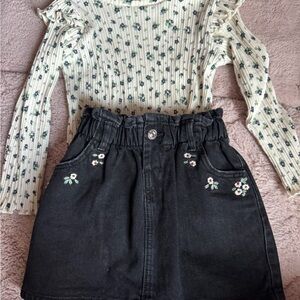 Zara Kids Floral Top and Black Skirt Set